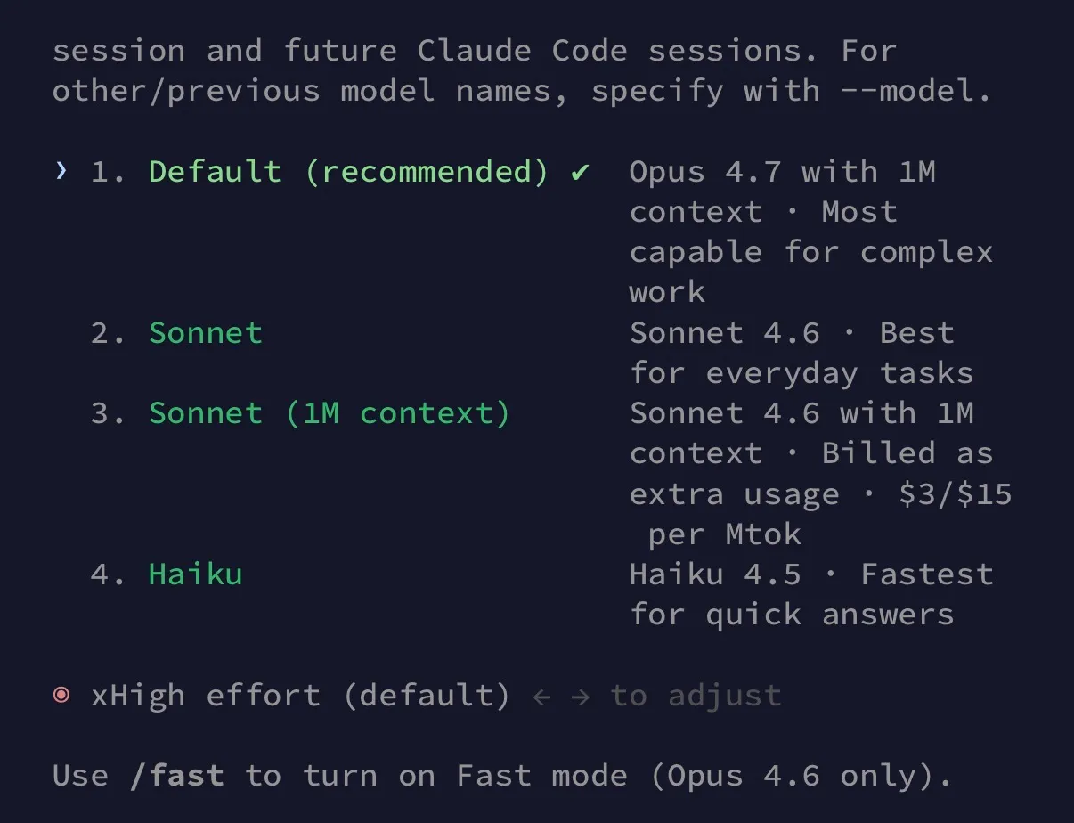 Claude Code defaults Opus 4.7 to xHigh effort